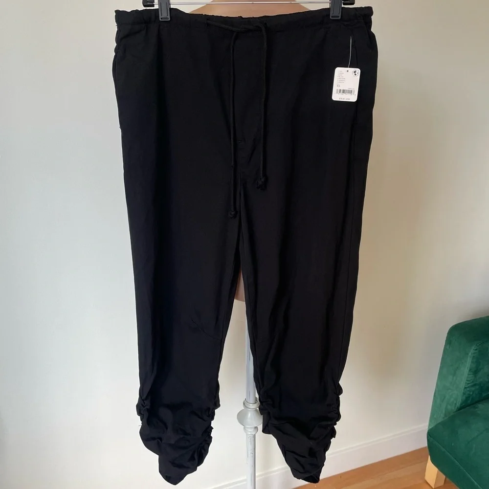 Free People Black 100% Cotton New Light Parachute Slouchy Low Rise Pants NWT XS